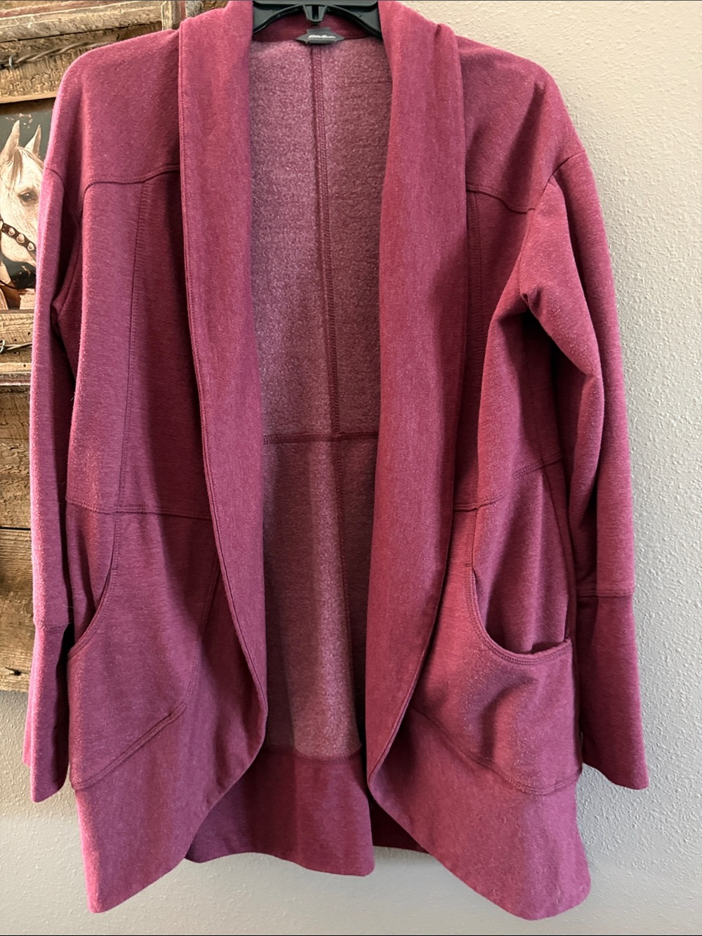 Eddie Bauer Burgundy Open-Front Shawl Collar Cardigan